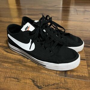 Woman’s Men's Black Canvas Sneakers with White Swoosh